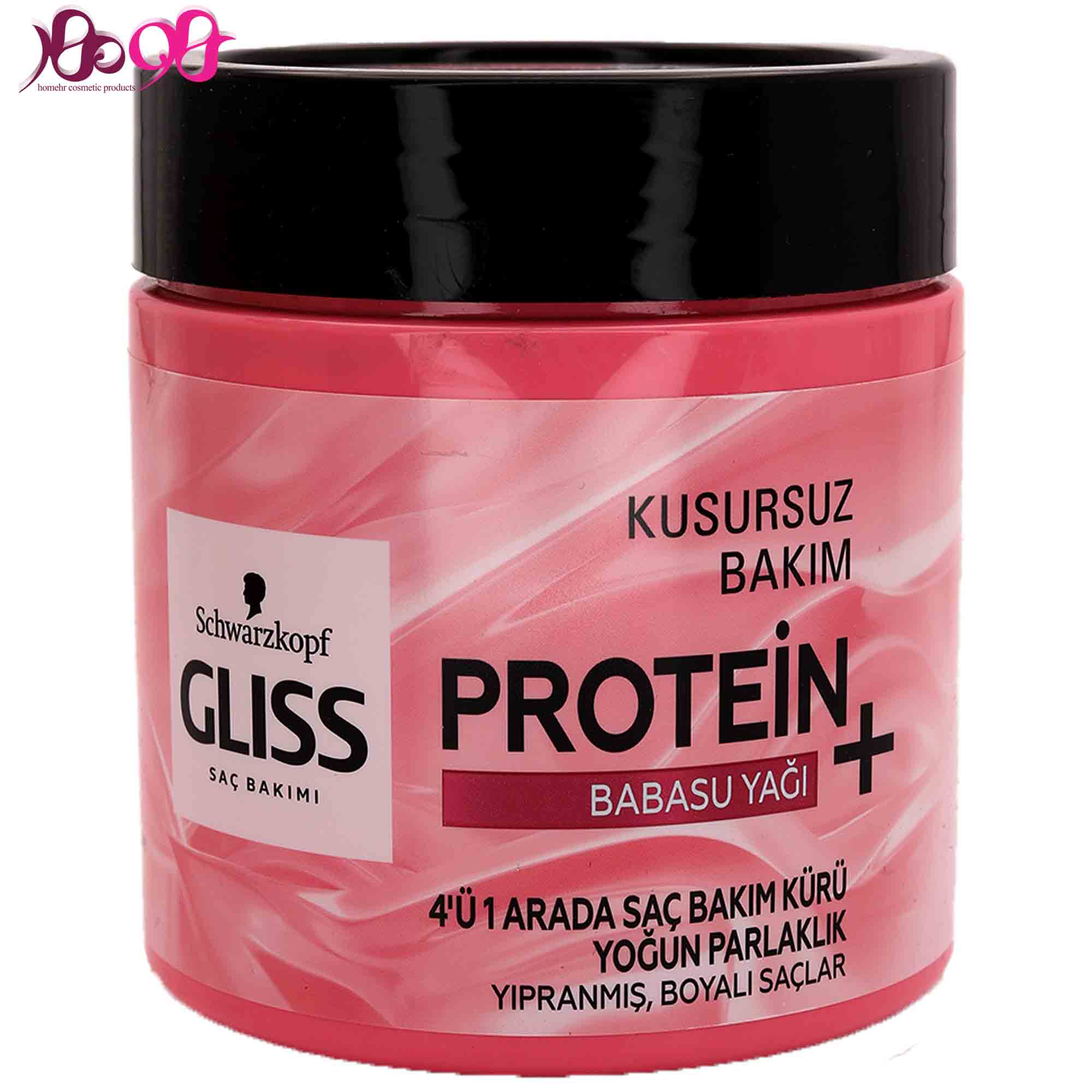 ماسک-مو-پروتئینه-گلیس-صورتی-4-کاره-حاوی-روغن-باباسو-400-میل-برای-موهای-رنگ-شده-GLISS