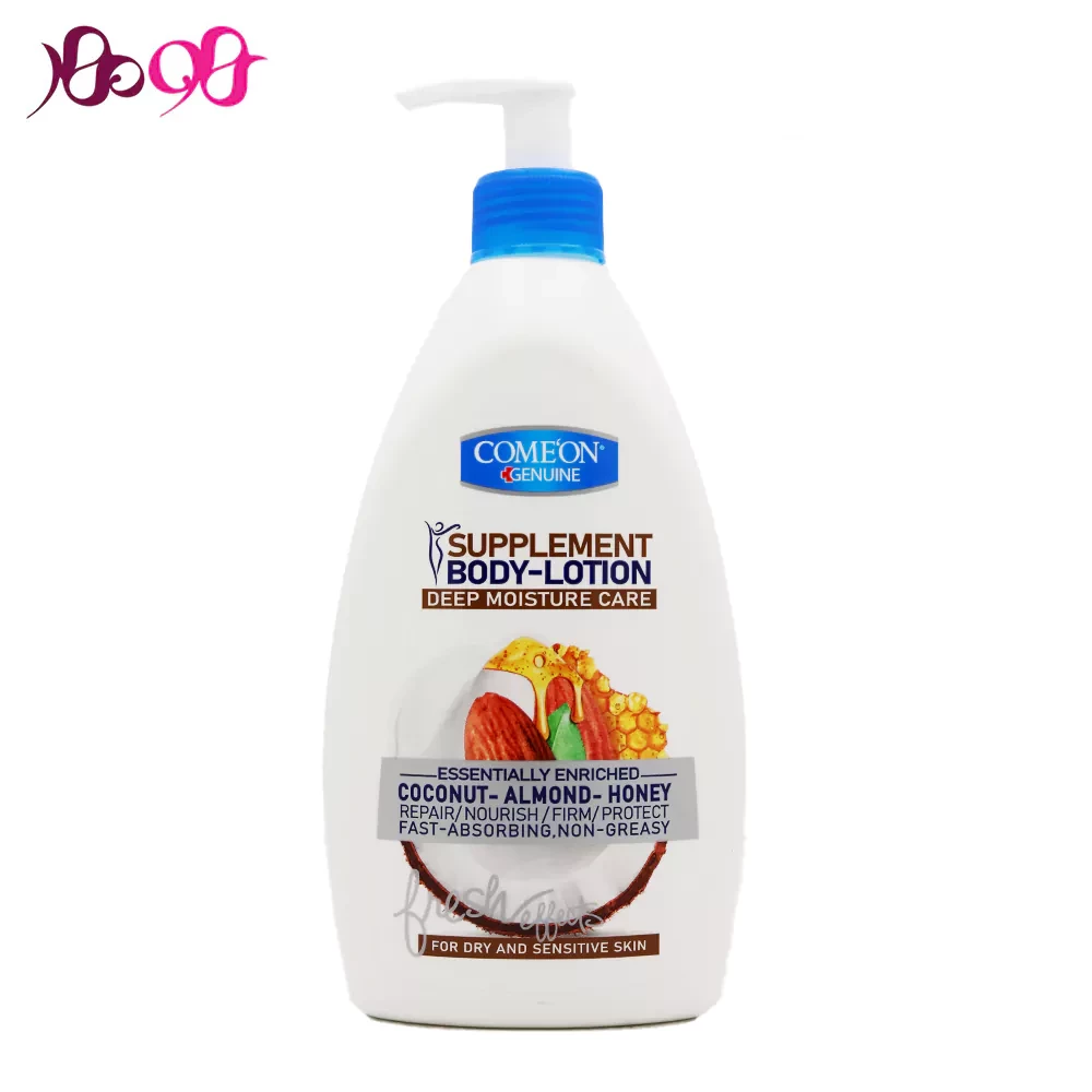 لوسیون-بدن-کامان-حاوی-نارگیل-و-بادام-و-عسل-510-میل-comeon
